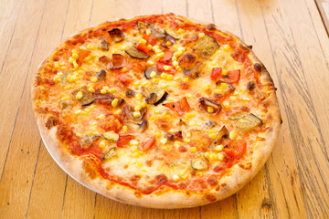 Pizza on a restaurant table