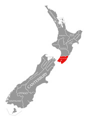 Wellington red highlighted in map of New Zealand