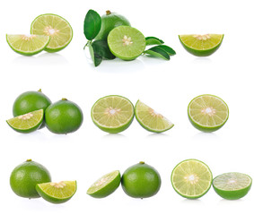 Fresh lime and slice, Isolated on white background