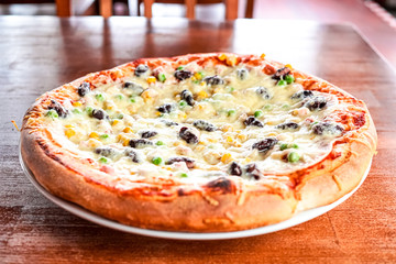 Pizza on a restaurant table