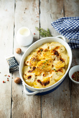 Homemade potato gratin with cream