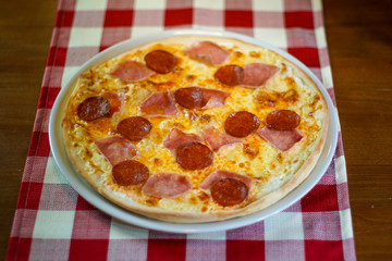 Pizza on a restaurant table