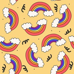 Seamless vector pattern with cartoon rainbow. Cute background for baby products. - 307347080