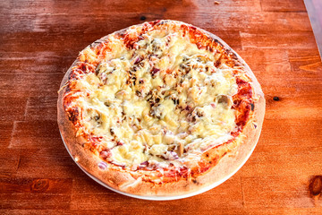 Pizza on a restaurant table
