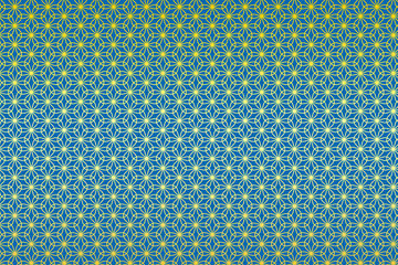 和柄 輪違い麻の葉 花 空色