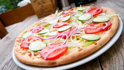 Pizza on a restaurant table