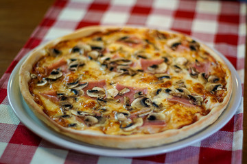 Pizza on a restaurant table