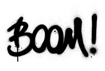 graffiti boom word sprayed in black over white