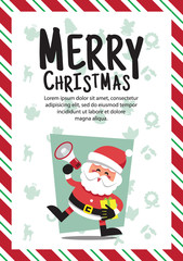 Cartoon Santa Claus Megaphone Announcement Christmas gifts, illustration and  Banner background with copy space
