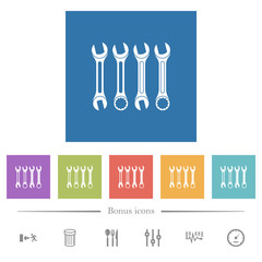 Fototapeta premium Set of wrenches flat white icons in square backgrounds