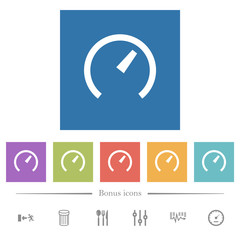 Speedometer flat white icons in square backgrounds