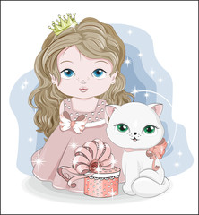princess and cat with gift