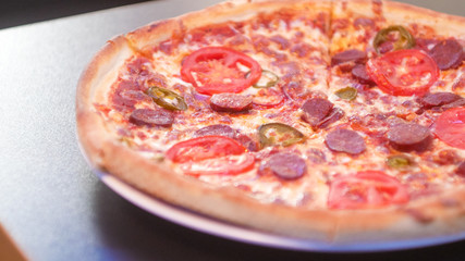 Pizza on a restaurant table