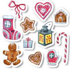 Set of Christmas decorstion. Greeting card, decoration for Christmas, pattern for fabric.