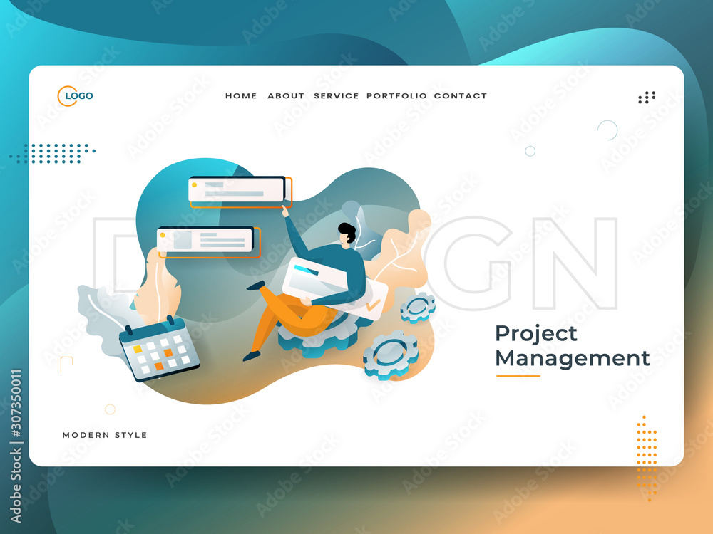 Poster landing page project management vector illustration modern concept, can use for headers of web pages