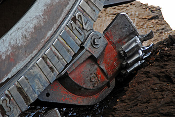 An wheel bucket excavator on a coal surface mine.