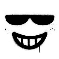 graffiti square grinning icon with sunglasses sprayed in black