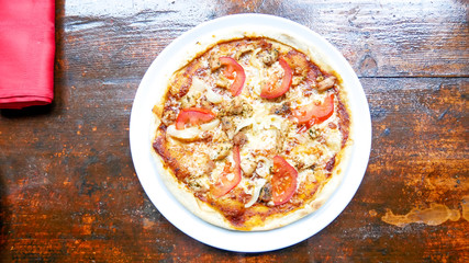 Pizza on a restaurant table