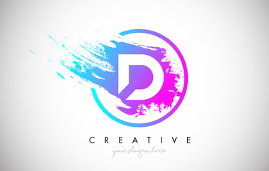 D Artistic Brush Letter Logo Design in Purple Blue Colors Vector - obrazy, fototapety, plakaty