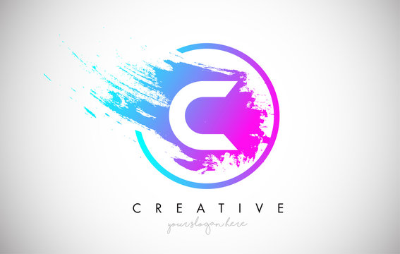 C Artistic Brush Letter Logo Design in Purple Blue Colors Vector