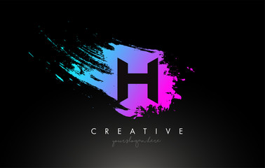 H Artistic Brush Letter Logo Design in Purple Blue Colors Vector