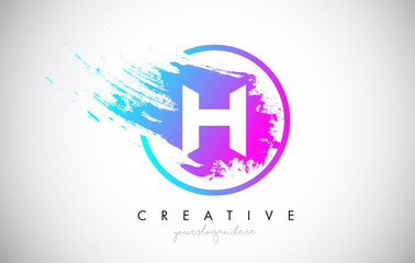 H Artistic Brush Letter Logo Design in Purple Blue Colors Vector