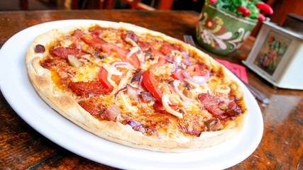Pizza on a restaurant table
