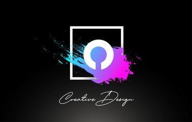 O Artistic Brush Letter Logo Design in Purple Blue Colors Vector