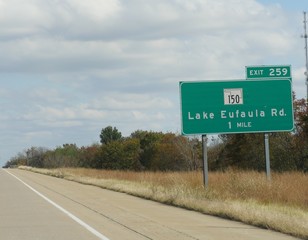 Roadside sign to Lake Eufaula Road, Oklahoma.