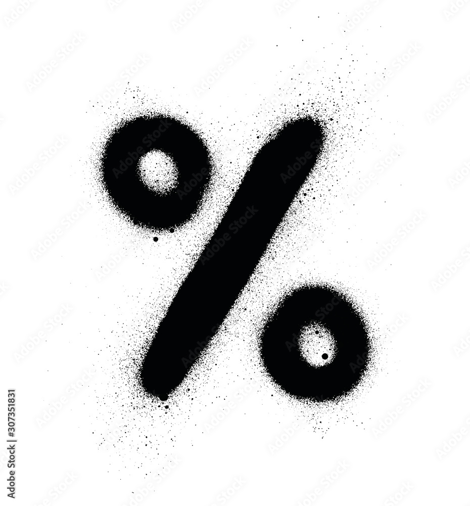 Wall mural graffiti percentage symbol sprayed in black over white