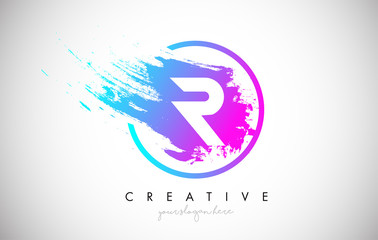 R Artistic Brush Letter Logo Design in Purple Blue Colors Vector