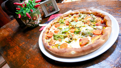 Pizza on a restaurant table