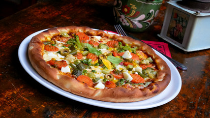 Pizza on a restaurant table