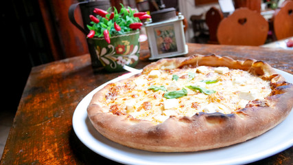 Pizza on a restaurant table