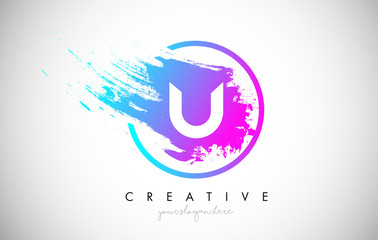U Artistic Brush Letter Logo Design in Purple Blue Colors Vector