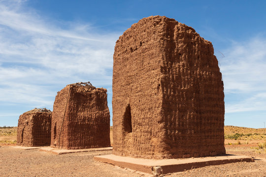Huanuni, Bolivia. 10-19-2019. Towers used as tomb at Huanuni Cachu in Bolivia.
