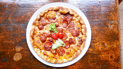 Pizza on a restaurant table