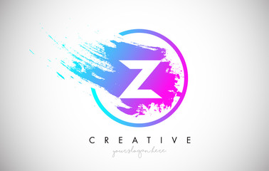 Z Artistic Brush Letter Logo Design in Purple Blue Colors Vector