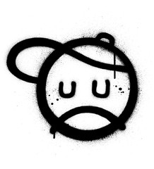graffiti sad face icon sprayed in black over white