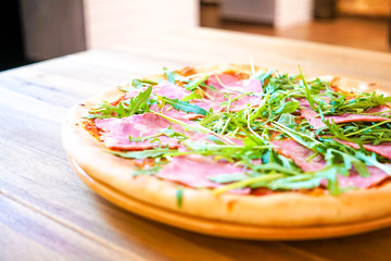 Pizza on a restaurant table