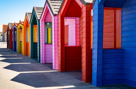 Colorful beach huts at Saltburn by the Sea, Redcar, Cleveland coast