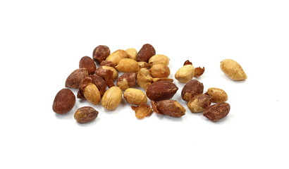 Salted peanuts isolated on white background.