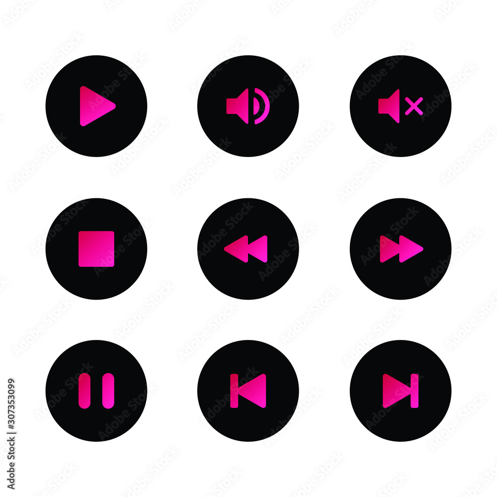 Aufkleber set of media player line vector icons. multimedia buttons in circle shape. flat style icons for web 