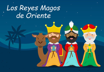 Card of the three wise men. Spanish text Three Wise Men