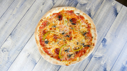 Pizza on a restaurant table