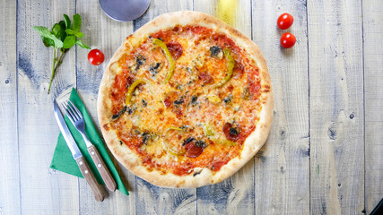 Pizza on a restaurant table