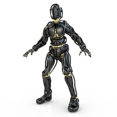 schwarzer humanoider Roboter in stehender Pose