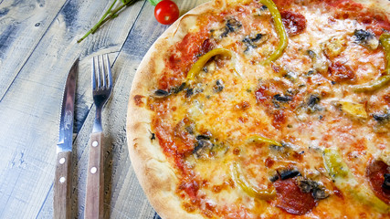 Pizza on a restaurant table