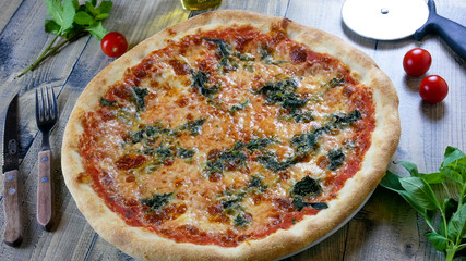 Pizza on a restaurant table