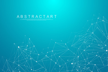Abstract Big Data visualization digital network connection concept background. Artificial intelligence and engineering technology. Global network, Lines plexus, minimal array. Vector illustration.